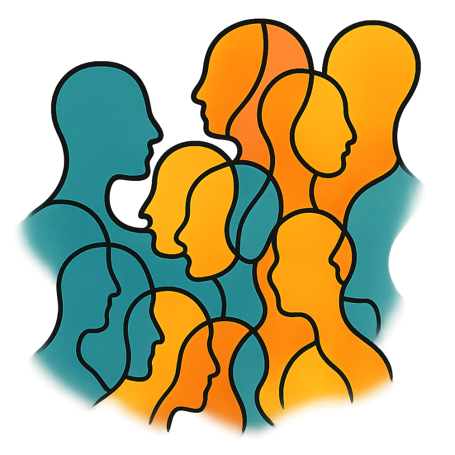 Abstract representation of overlapping heads